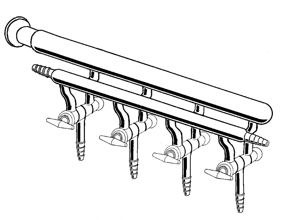 Manifold, Double, Hollow Glass Stopcocks, Left Hand Side