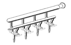 Manifold, Double, Hollow Glass Stopcocks, Right Hand Side