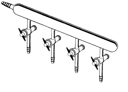 Vacuum Manifold, Teflon® Stopcocks, Hose Connection At Left End