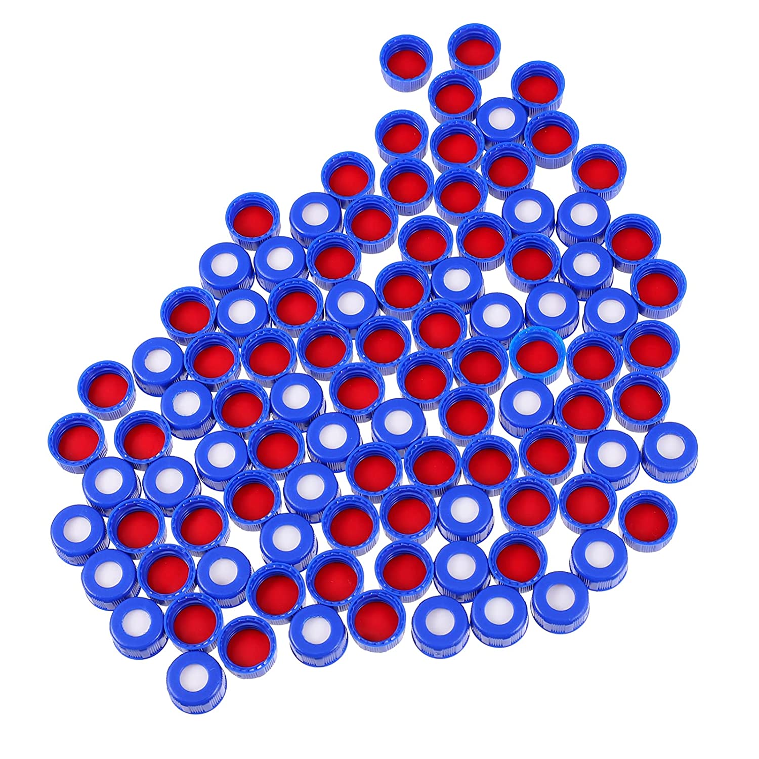 Screw Ribbed Cap and PRE-SLIT Septa, Size 9-425, Blue open top Red PTFE/White Silicone 1mm (0.04 in) thickness